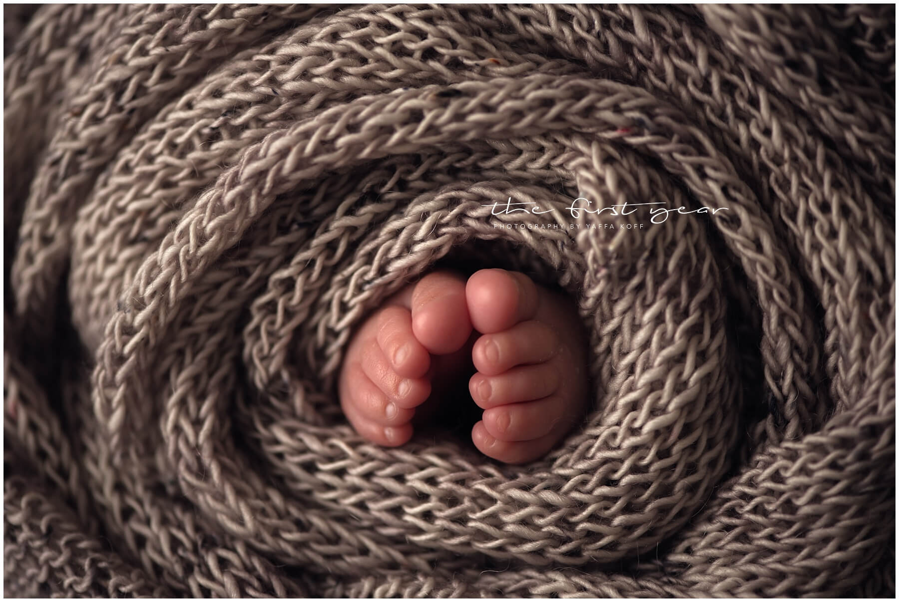 Adorable newborn baby feet wrapped in cozy knit blanket in Silver Spring, MD.