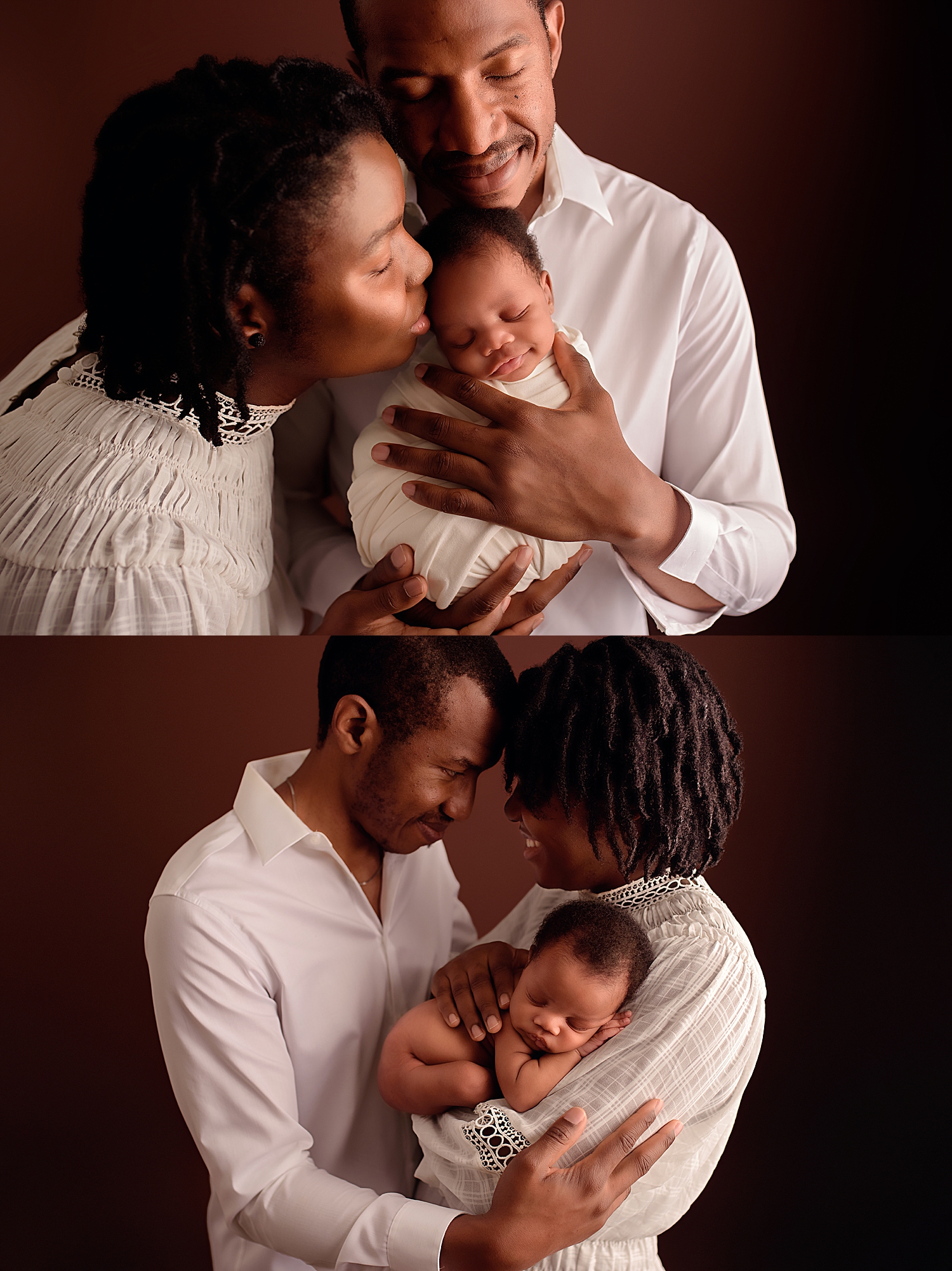 family kisses baby while learning How to Prepare for Your Newborn Session