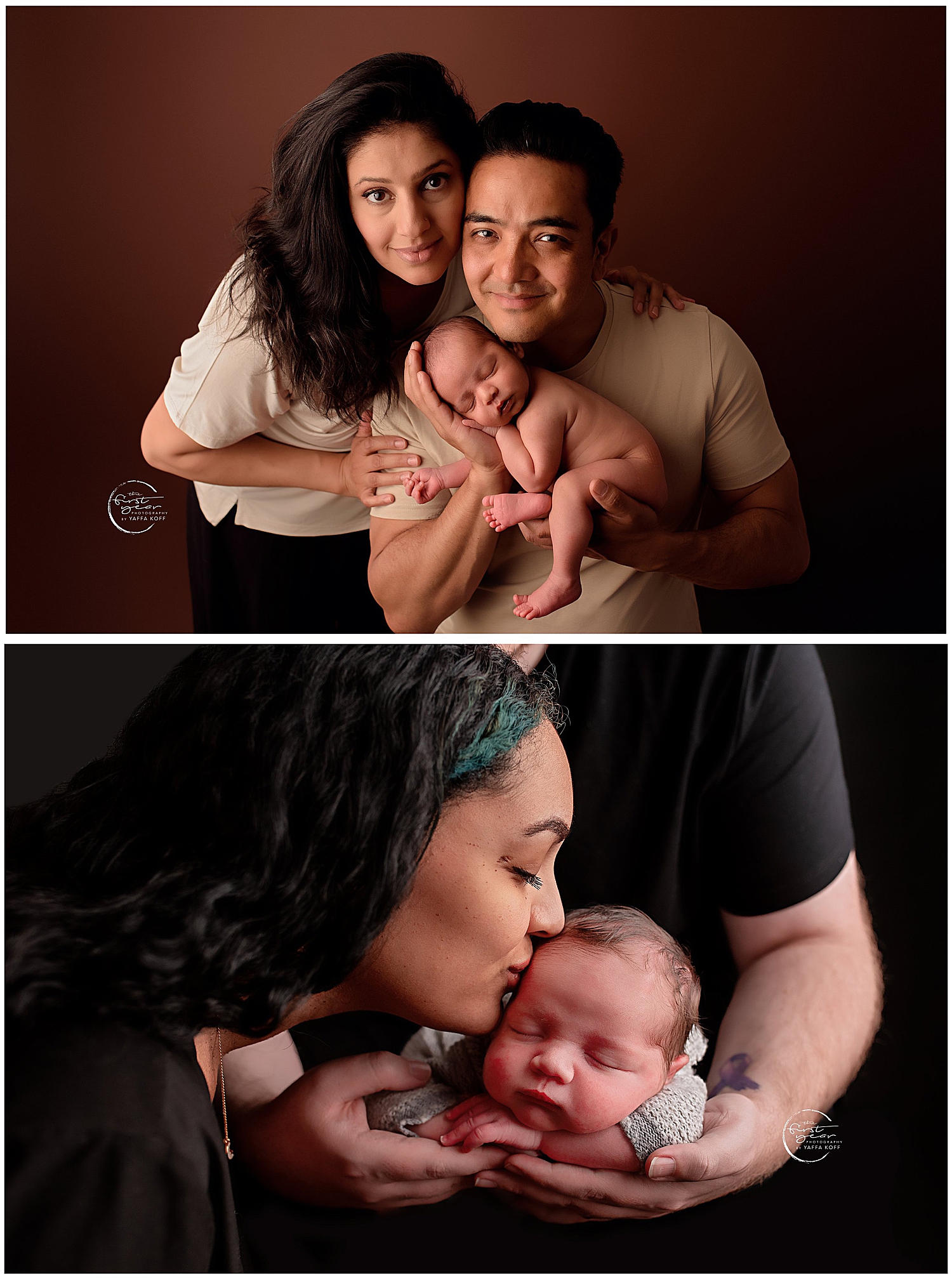 mother kisses her new baby on the temple by Yaffa Koff Photography